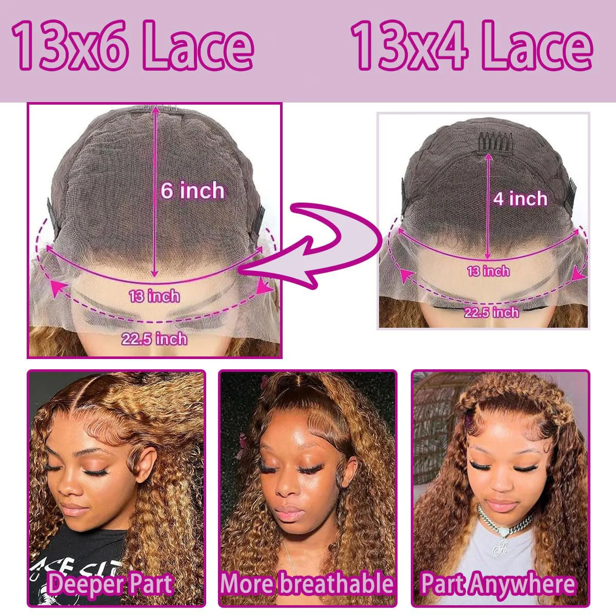 36 Inch Deep Wave P4/27 Highlight Ombre 13x6 13x4 HD Transparent Lace Front Wigs Curly Lace Frontal Wigs for Women Pre Plucked