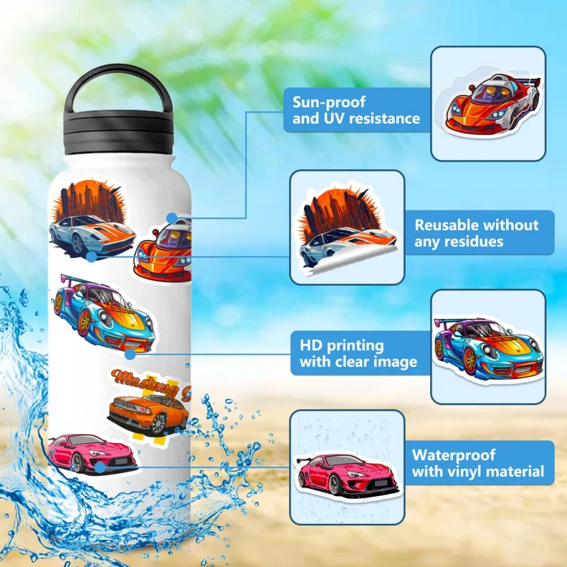 50 قطعة ملصقات كرتونية رائعة لسباقات JDM للأمتعة وحافظات الهواتف والكمبيوتر المحمول والدفاتر هدية للأطفال