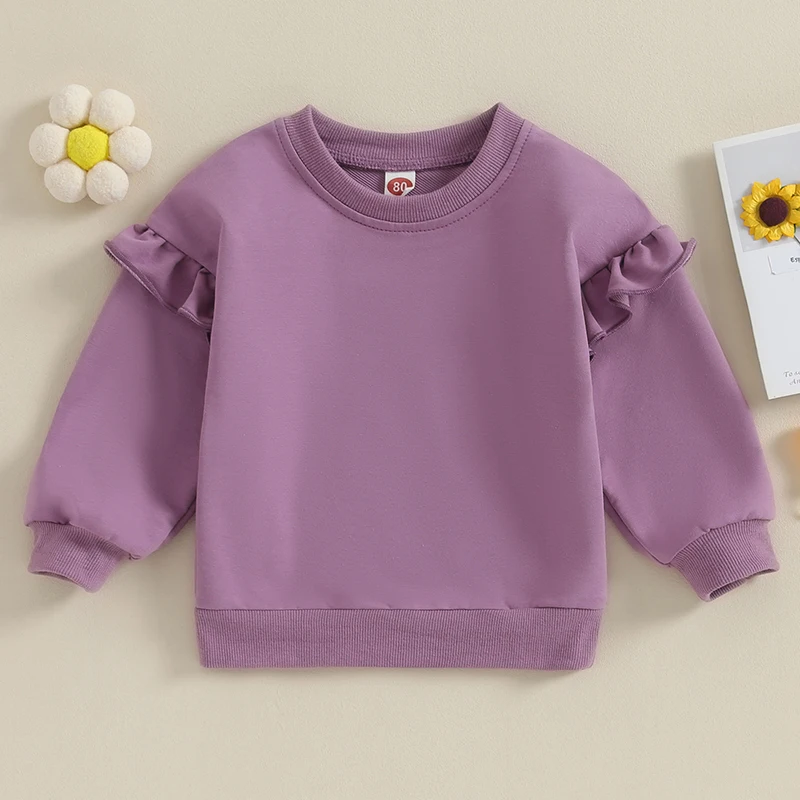 

BeQeuewll Girl Casual Sweatshirts Toddler Trendy Solid Color Crew Neck Long Sleeve Pullovers Tops Child Loose Fit Shirt