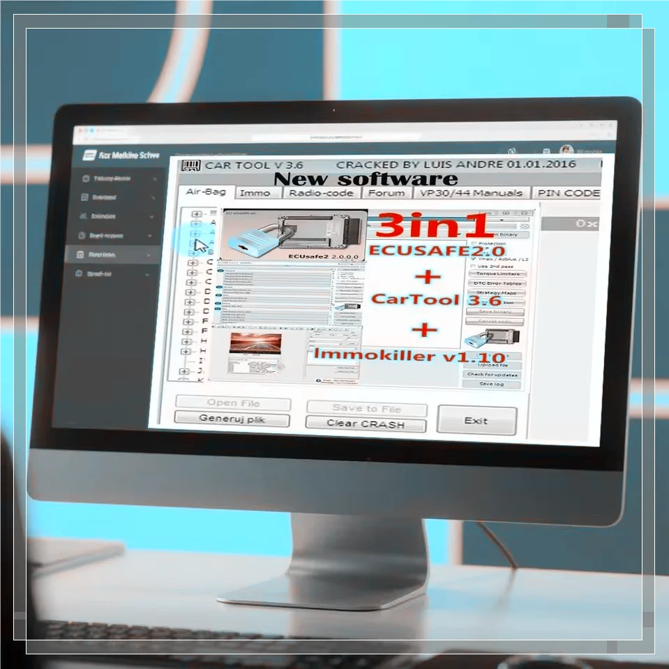 

Car Repair Airbags Decode Radio VP Pomp Cartool V3.6 Immo Killer V1.1 ECUSafe V2.0 Car Tool Software vehicle immobilizer system