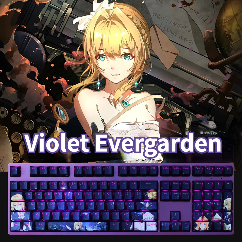 

108 keys Violet Evergarden Animation game Theme PBT Keycaps RBG Translucent Cherry Profile for Mechanical Keyboard keycaps