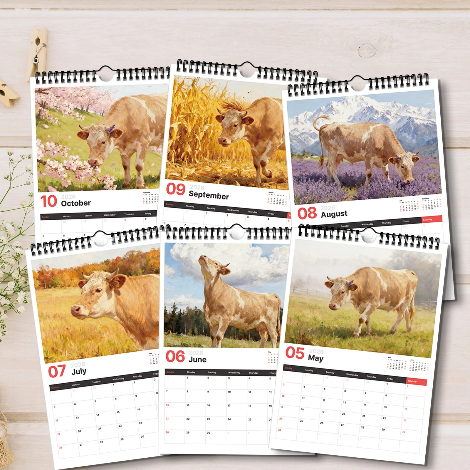 Calendario a tema mucca 2026 da 1 pezzo, decorazione quotidiana, adatto a quelle che amano elementi rustici e un regalo in stile di vita naturale