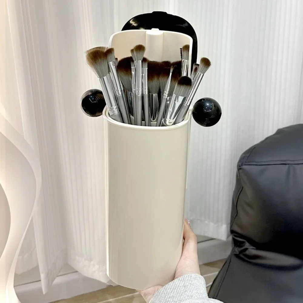 Large Capacity Automatic Lifting Makeup Brush Holder with Lid Press Type Makeup Brush Storage Tube Waterproof Dustproof