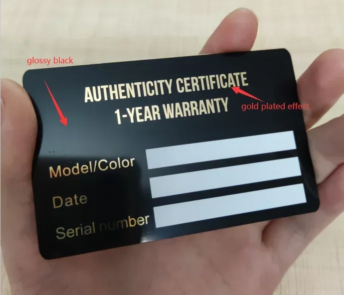 

Personalized Custom Logo Metal Warranty Card Authenticity Certificate Card for Watch or Jewelry
