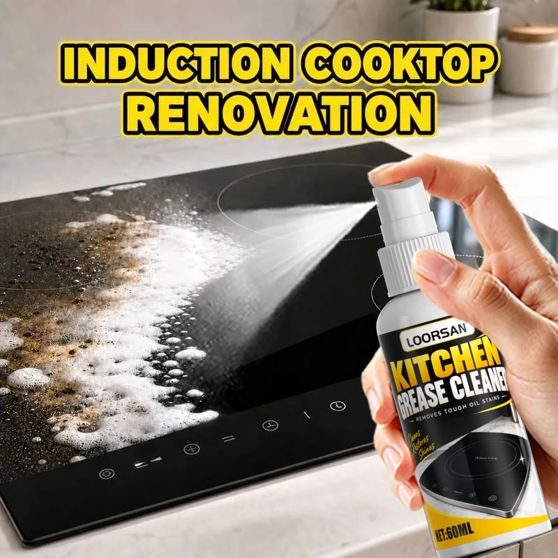 KJM Kitchen Degreaser Spray 60ml Heavy Duty Oil Remover Cleaner For Stove Oven Range Hood Countertop Grease Cleaning Solution