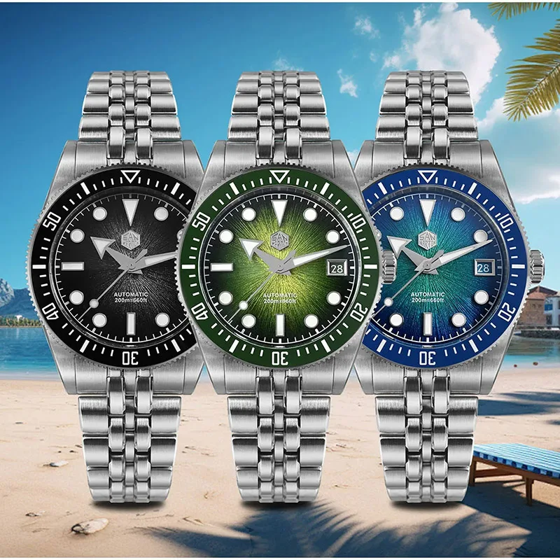 San Martin SN0148 Men's Watch Miyota 9015 Automatic Mechanical Movement Enamel Spiral Vortex Dial 200m Waterproof Luxury Watch