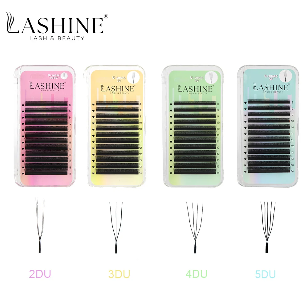 Extensions de cils Lashine en forme de U, effet trèfle, volume et souplesse, cils YY en U, 2D 3D 4D 5D, longueurs mixtes, extensions de cils naturelles et douces