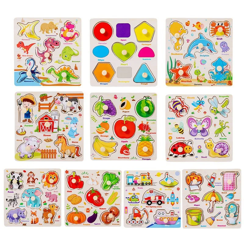 Baby Hand-Hold Puzzle Board – Montessori Wooden Shape Matching Toy for Toddlers, Early Cognitive & Motor Skills Development