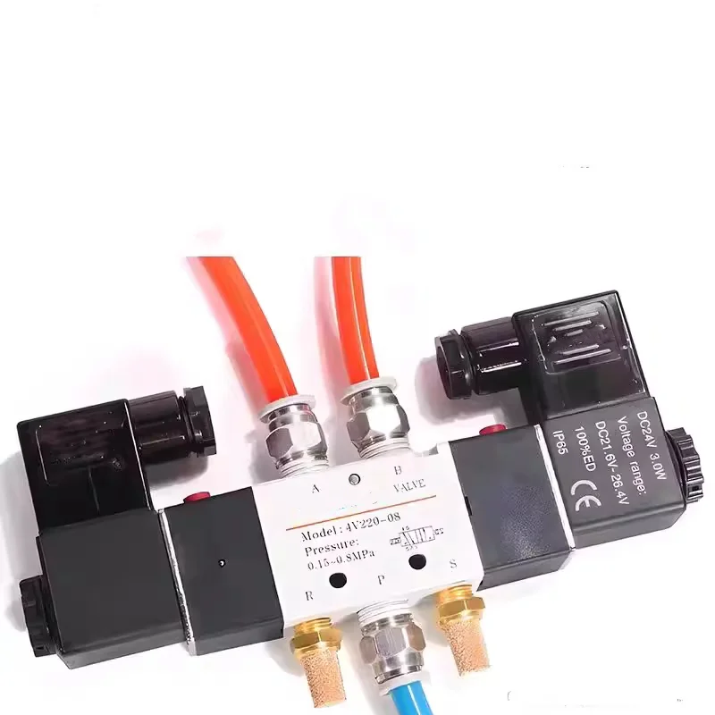 1/4\'\' BSP 1/4 Inch 4V220-08 5 Ways 2 Positions Pneumatic Air Solenoid Valve Double Head DC 12V 24V AC 110V 220V