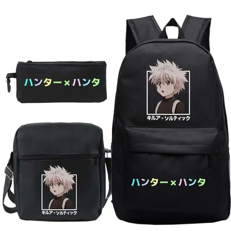 

Hot Anime HUNTER X HUNTER Killua Print Backpack for Boys Girls Student Zipper School Bags 3pcs/set Mochila Teens Travel Rucksack