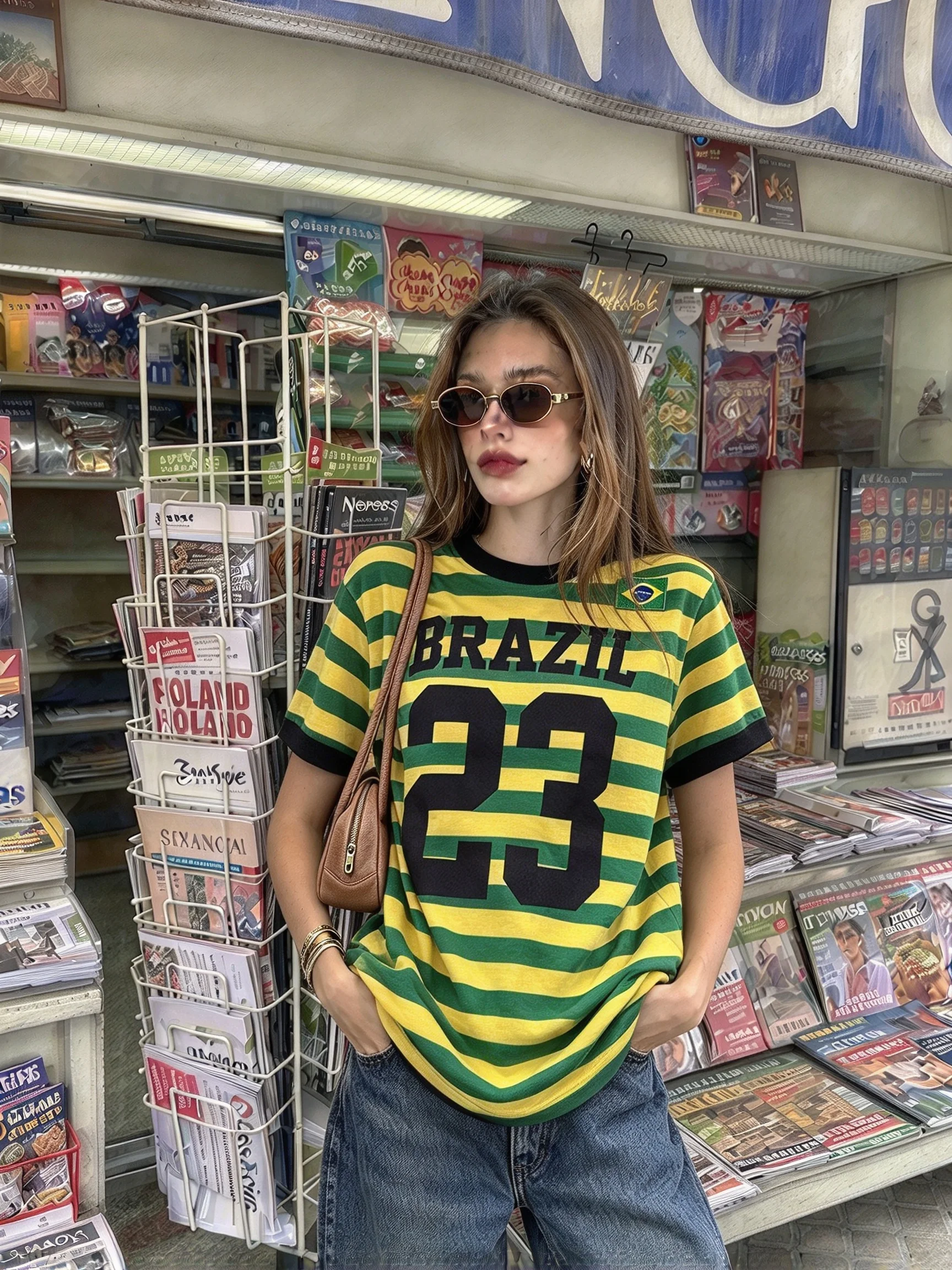 2026 New Vintage Brazil 23 Number 3D Print Ringer T-Shirt Women Oversized Short Sleeve Tee Halloween Festival Streetwear Top