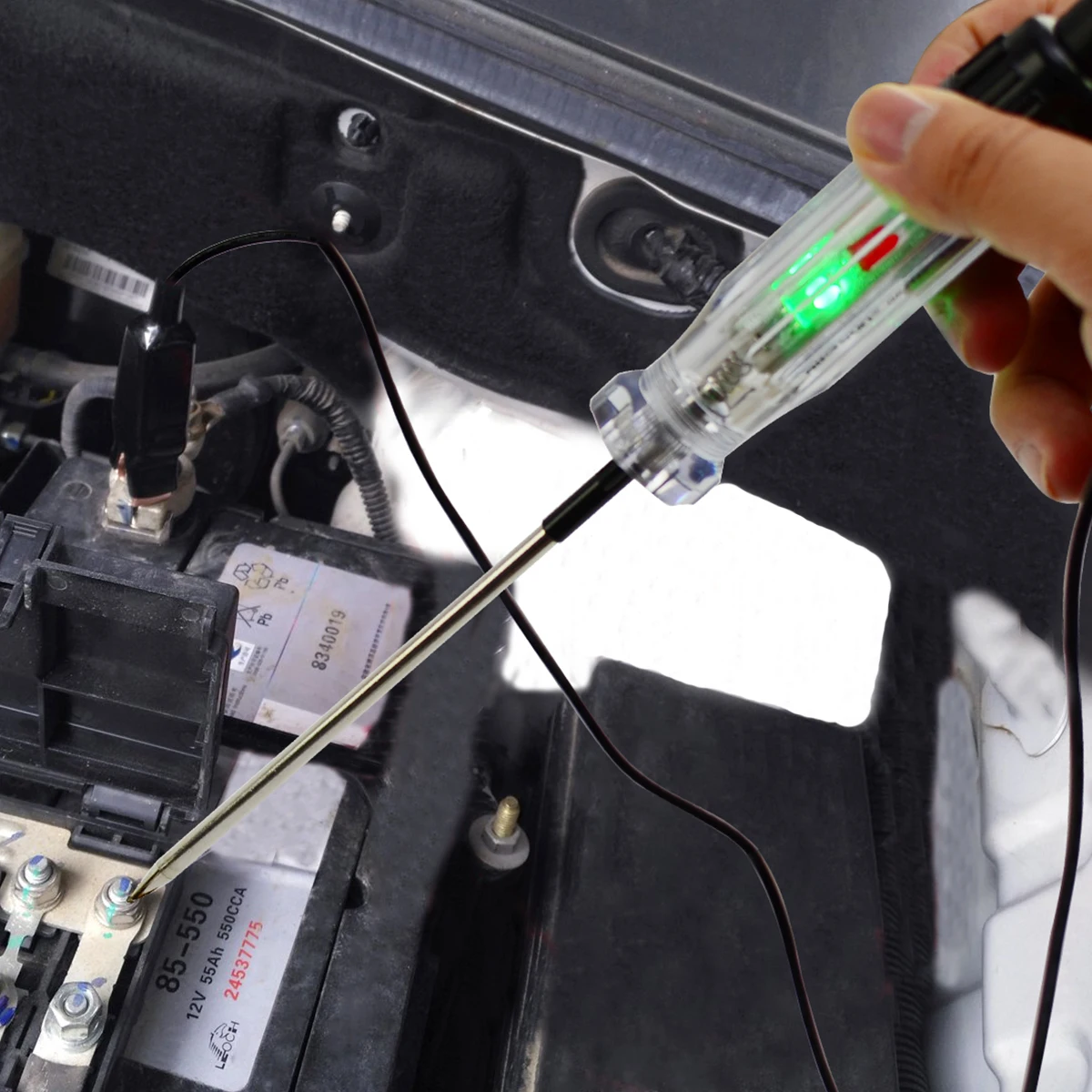Allsun Hook Probe Tester 6-12V Kawat Otomotif Piercing DC Voltage Circuit Tester Tugas Berat 59 Inci Kabel Panjang