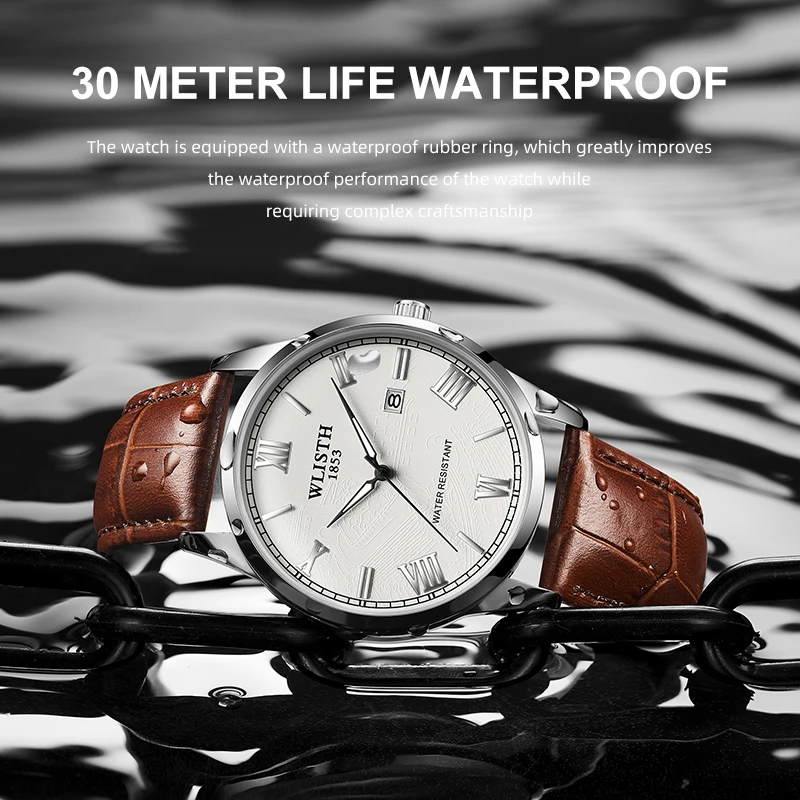 Relógios masculinos marca superior de luxo relógios quartzo para homem couro marrom esportes relógios pulso casual à prova dwaterproof água relogios masculino