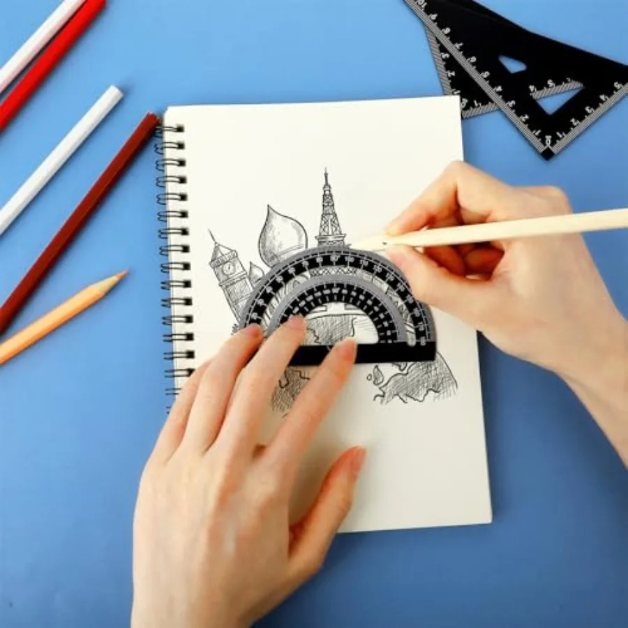 مجموعة مسطرة معدنية مساطر مثلثة من سبائك الألومنيوم الأسود مسطرة حافة مستقيمة منقلة جيتري ومسطرة جيتري مجموعة للرسم دكتور #6