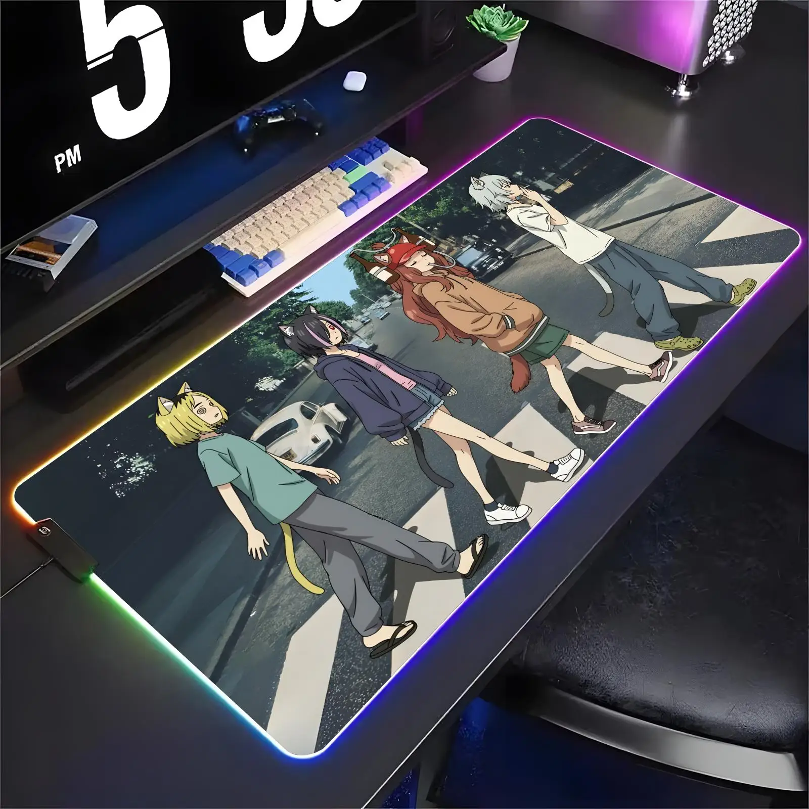 Chainsmoker Cat Mouse Pad XXL RGB Gaming Mouse Pad Large Gaming Mousepad Keyboard Gamer Mouse Pad Laptop Desk Mat RGBMouse Mats