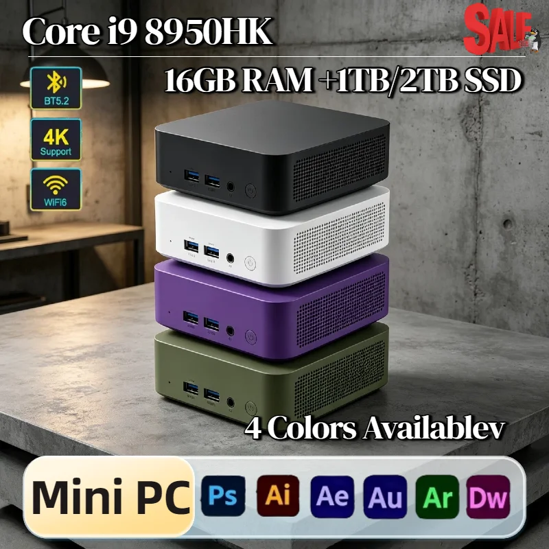 Intel Core i9 8950HK Mini PC 16GB RAM 2TB NVMe SSD Triple 4K Display WiFi6 High Performance Office Home Small Computer Pro