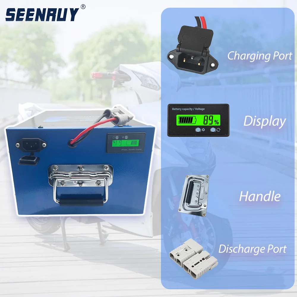 SEENRUY LiFePO4 Lithium Battery Pack 48V 60V 72V 50Ah Scooter Motorcycle Built-in BMS For 2000W 3000W 5000W Electric Cart