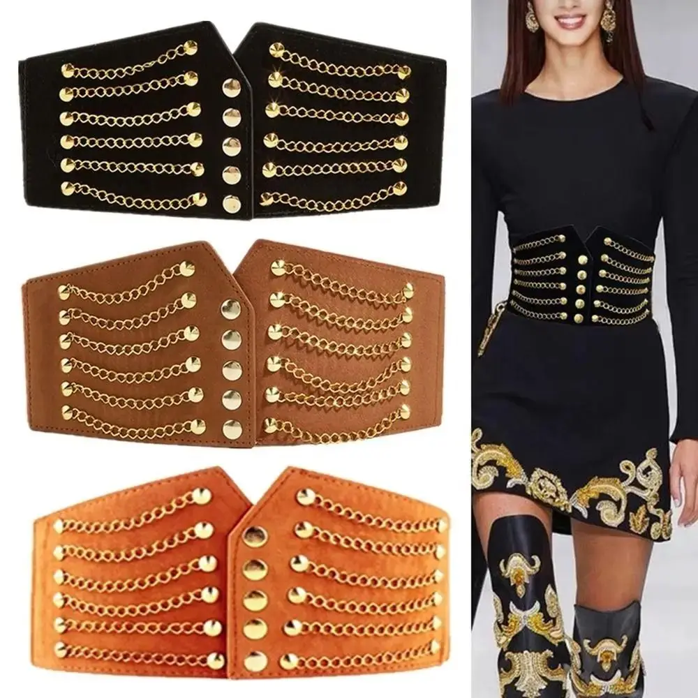 Cinturón de corpiño con cadenas de encaje ancho y remaches, estilo punk, elástico, ajustable, para estilizar la figura, cinturón de cintura alta, estilo Y2K, fajines para mujer.