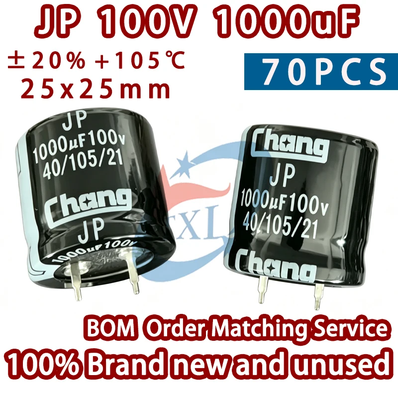 70PCS JP 100V1000UF 100VDC 1000uF 25x25mm 105℃ ±20% 2PIN Direct Plug Aluminum Electrolytic Capacitor