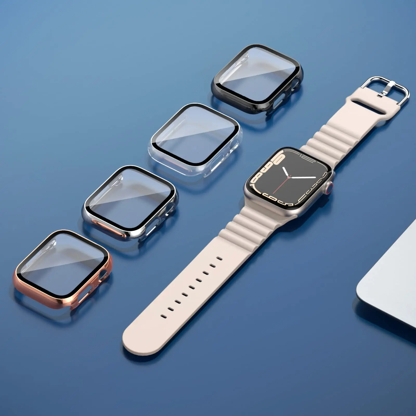 Glass+cover For Apple Watch Case 44mm 40mm 45mm 41mm 42mm 38mm Accessories Plated Screen Protector iWatch series 6 5 3 se 7 8 9