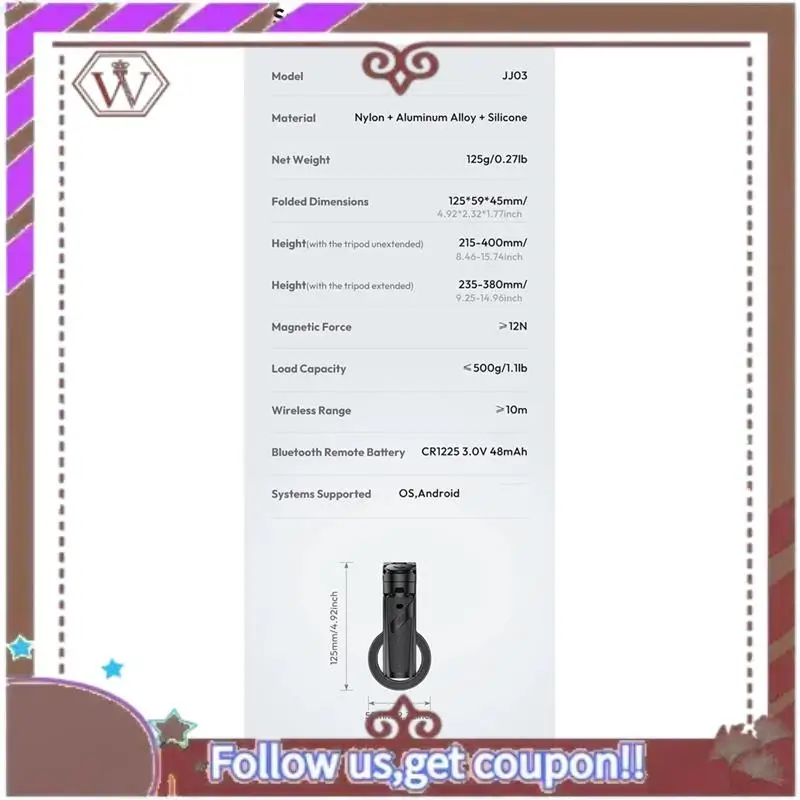 ABBG-New JJ03 حامل ثلاثي للهاتف المغناطيسي قبضة هاتف لاسلكية عصا سيلفي سطح المكتب حامل ثلاثي القوائم لهاتف آيفون 16 15 14 13 برو ماكس