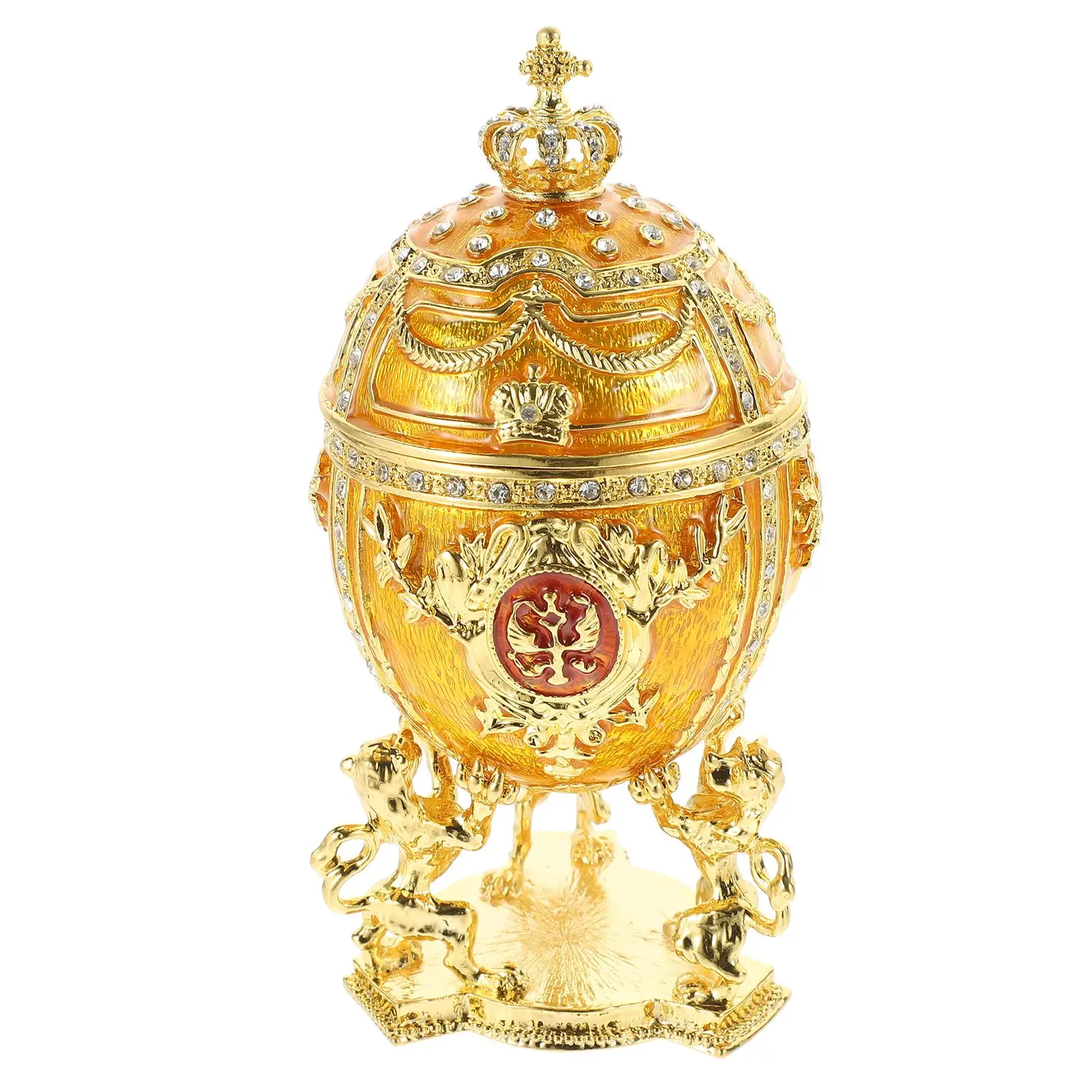 

Enameled Lion Crown Egg Jewelry Box Gold Desktop Decoration Style Trinket Container Alloy Gift nament Jewelry Packaging