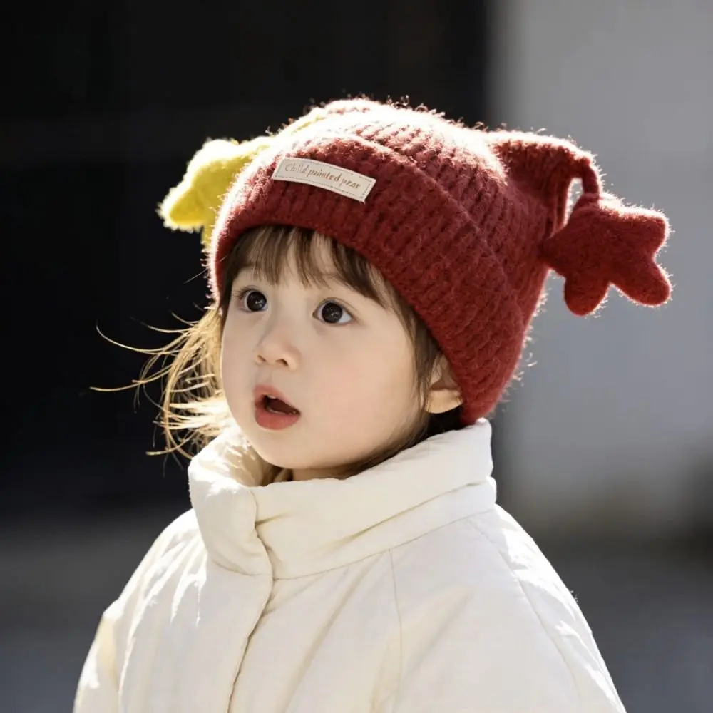 Comfort Fit Cat Ear Shape Kids Beanie Thick Knit Star Decor Children Hat Stretchy Wind Resistant Knitted Cap Cold Weather