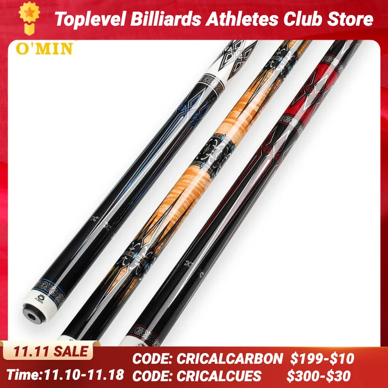 OMIN-XF-A1-3 Pool Cue Billiard Stick Kit with Extension Shaft with Carbon Tube, 55cm, 12.8mm Tip Maple