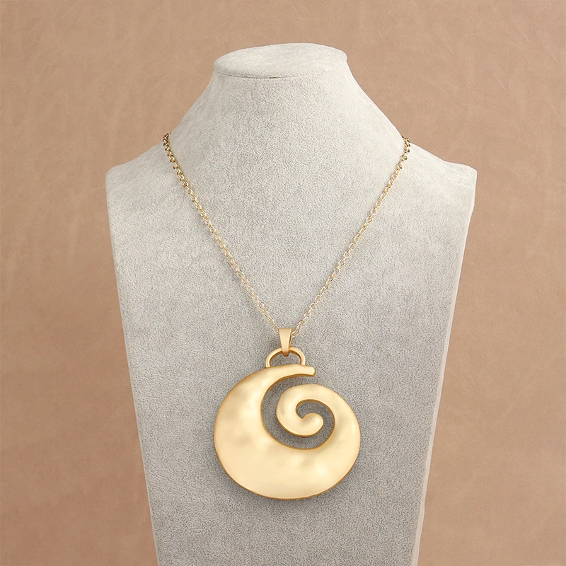 1 x Matte Gold Swirl Vortex Spiral Pendant On Long Gold Pendant Sweater Bohemia Necklace ,All Season Jewellery Daily Wearing