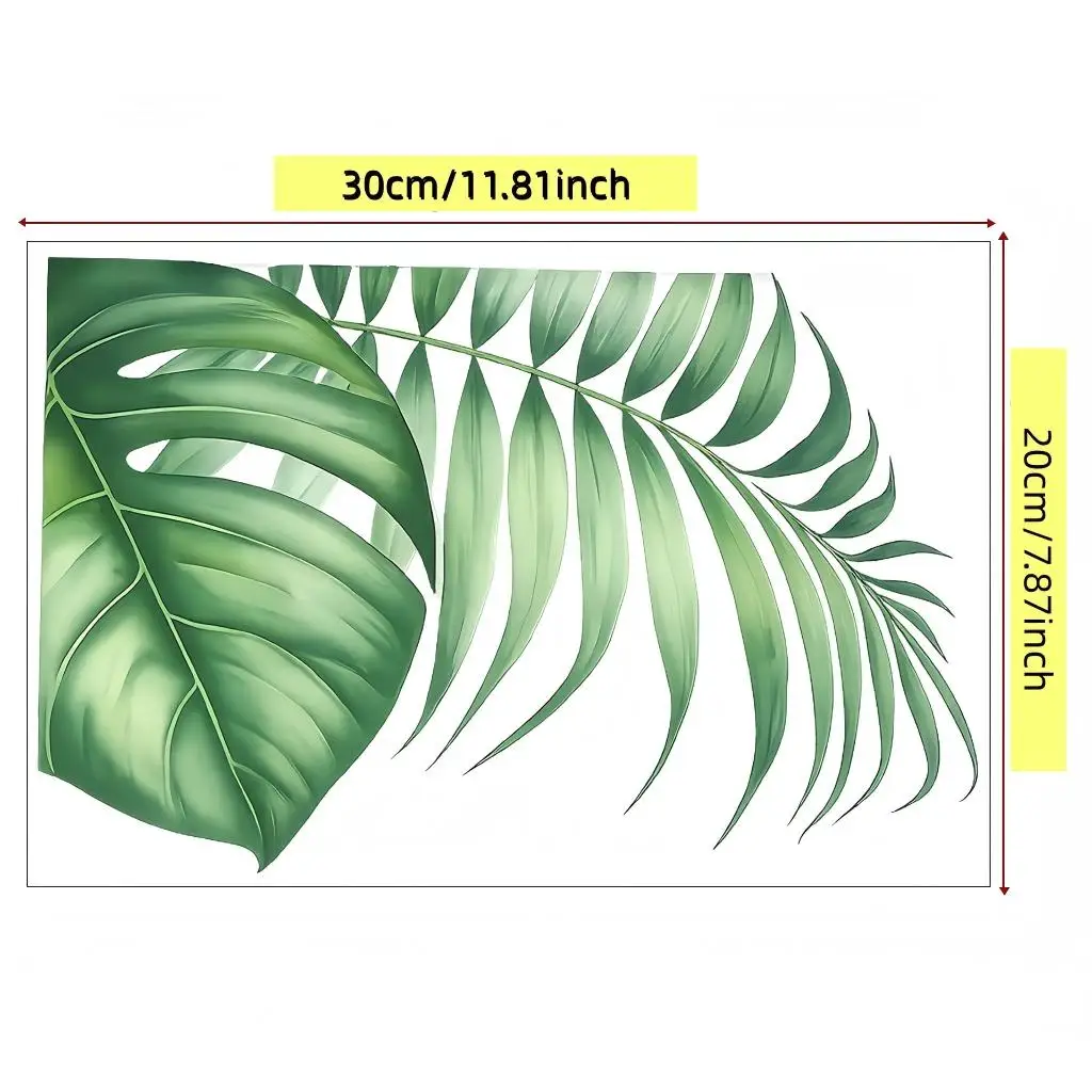 1 tropical leaf toilet sticker, suitable for bathroom and bathtub, simulated green palm leaf sticker decoration, suitable for ca
