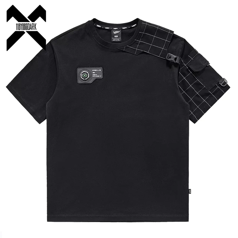 

Tactical T-Shirt Mens Techwear Plaid PatchworkFunctional T Shirt 2023 Summer Streetwear Harajuku Tshirt Black Tees Tops