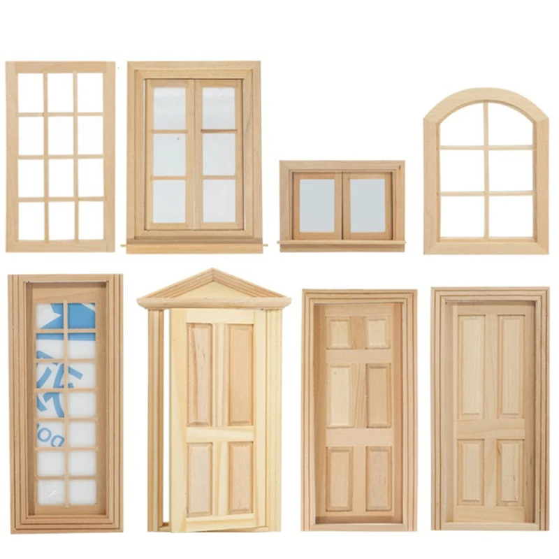 

1: 12 Dollhouse Mini Door And Window Plain Embryo Material Model Accessories Can Be Painted And Colored DIY Materials
