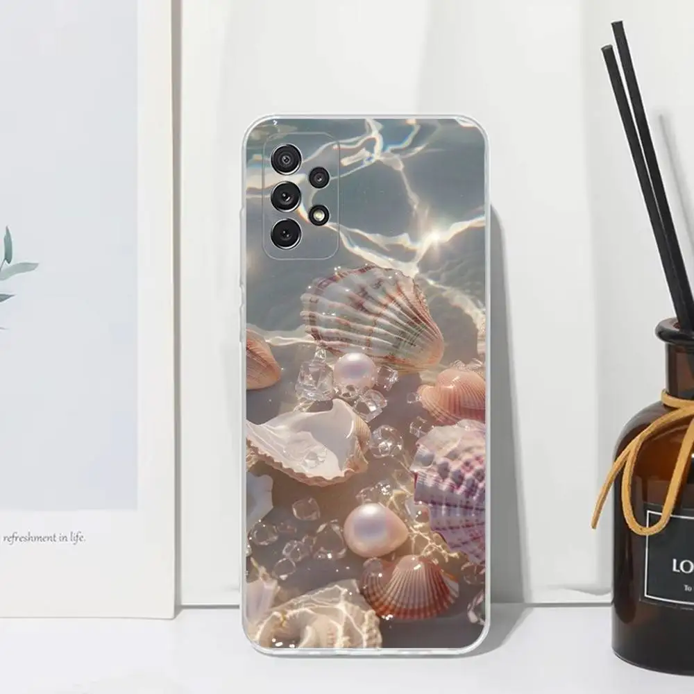 Funda de teléfono deslumbrante Dream Conch para Samsung S30,S23,S21,S22,S20,Ultra,FE,Lite, S10,S9,S8,PIus, transparente, funda de silicona