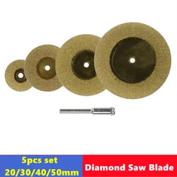 5pcs set Mini Diamond Cutting Disc 20/30/40/50mm with Shank 3mm Mandrel Titanium Coated Circular Saw Blade