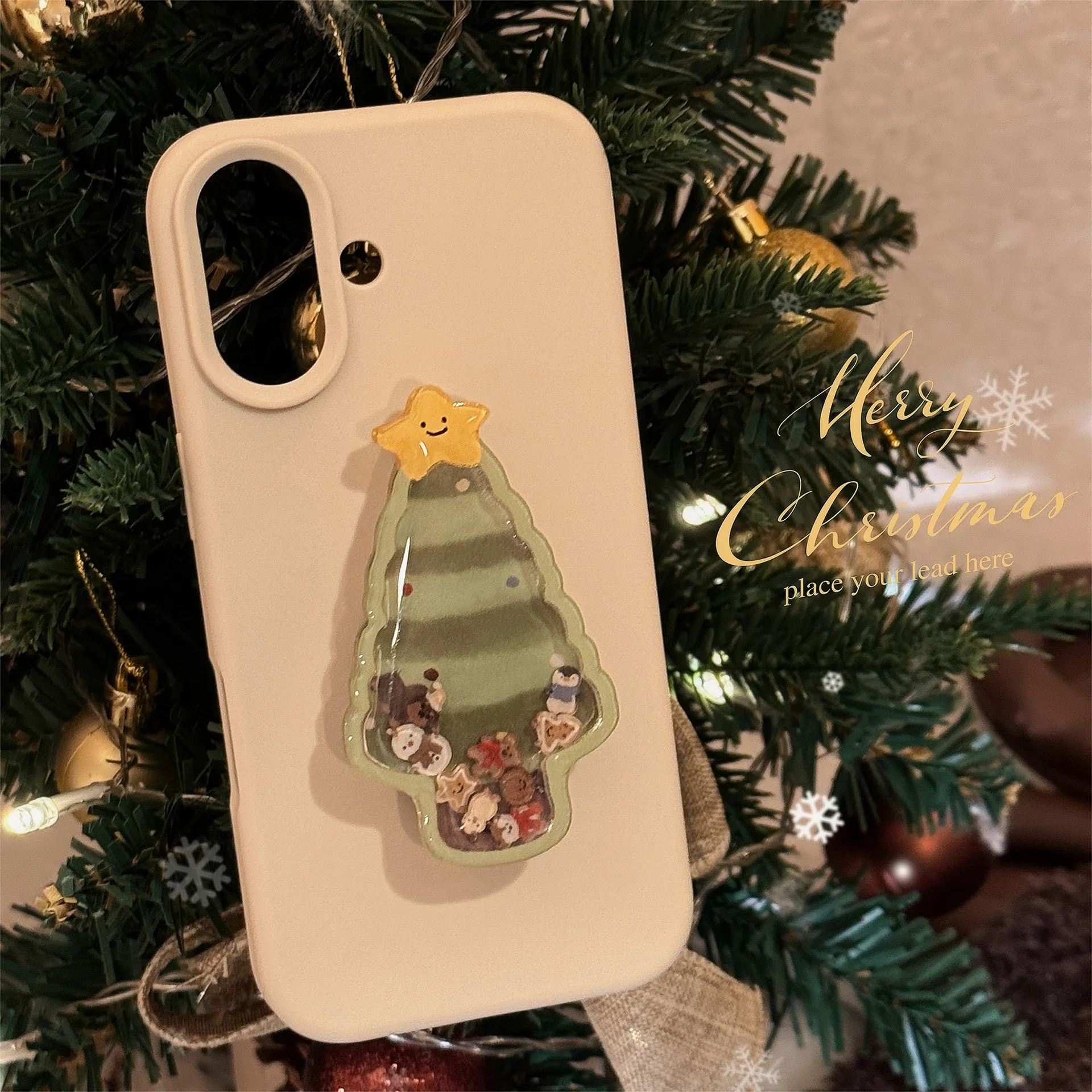 Christmas Tree Swinging Music Stand for iPhone 16 Phone Case Suitable for Apple 14 Cute 15 Pro Max/13 Soft Case