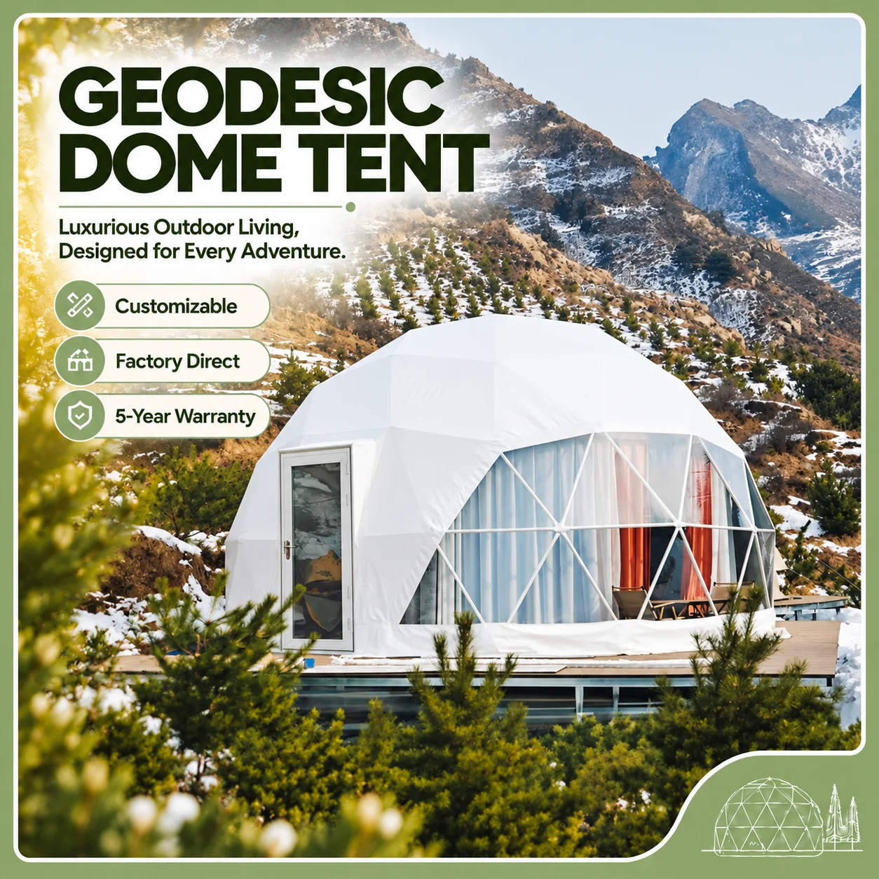 Premium PVC Geodesic Dome Camping Tent, All Season Waterproof Professional Luxury Outdoor Shelter for Year-Round Camping Trips