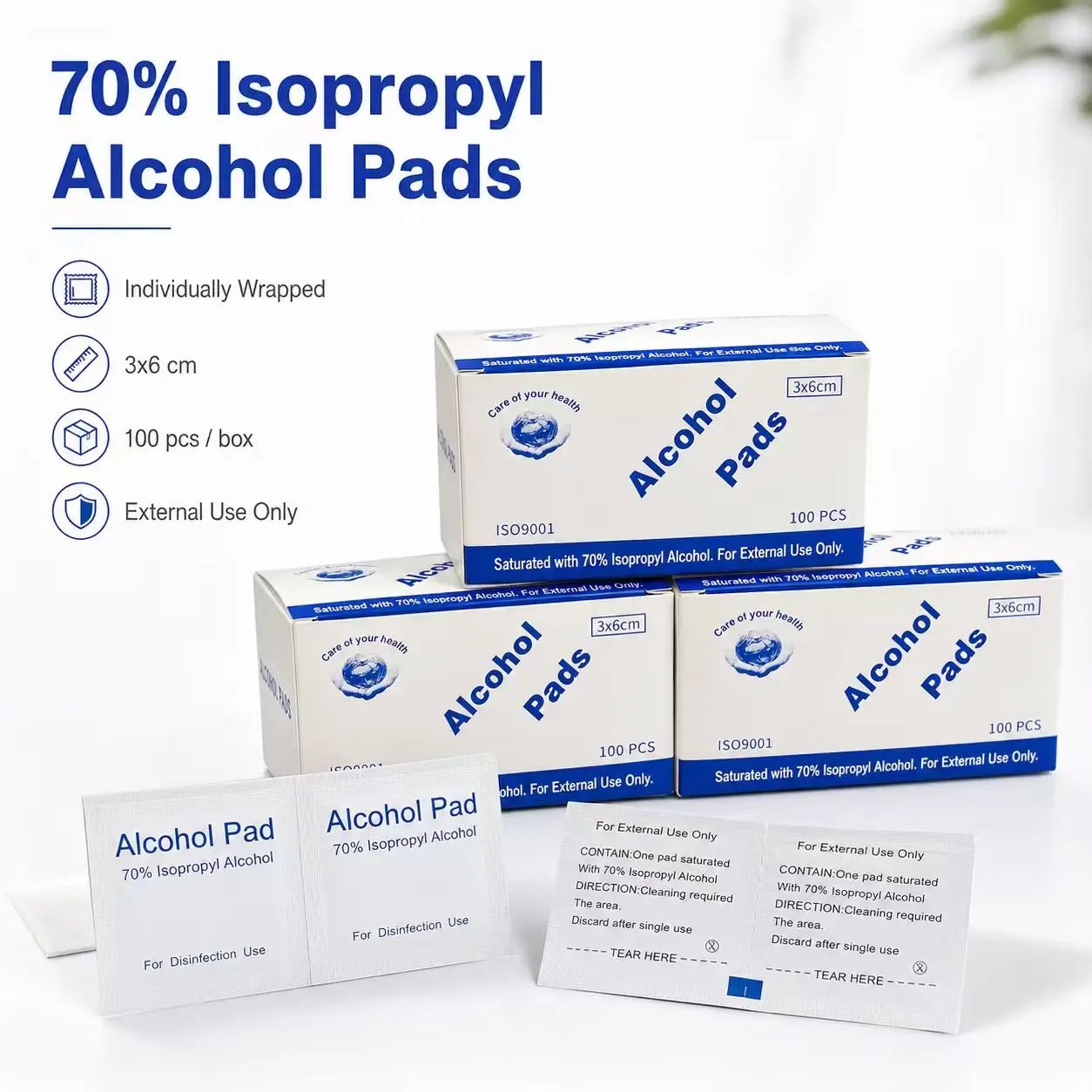 Portable Disposable 70% Isopropyl Alcohol Pads Disinfectant Wet Wipes 6*3cm, Used for Tattoos, Home Care, and Outdoor Cleaning
