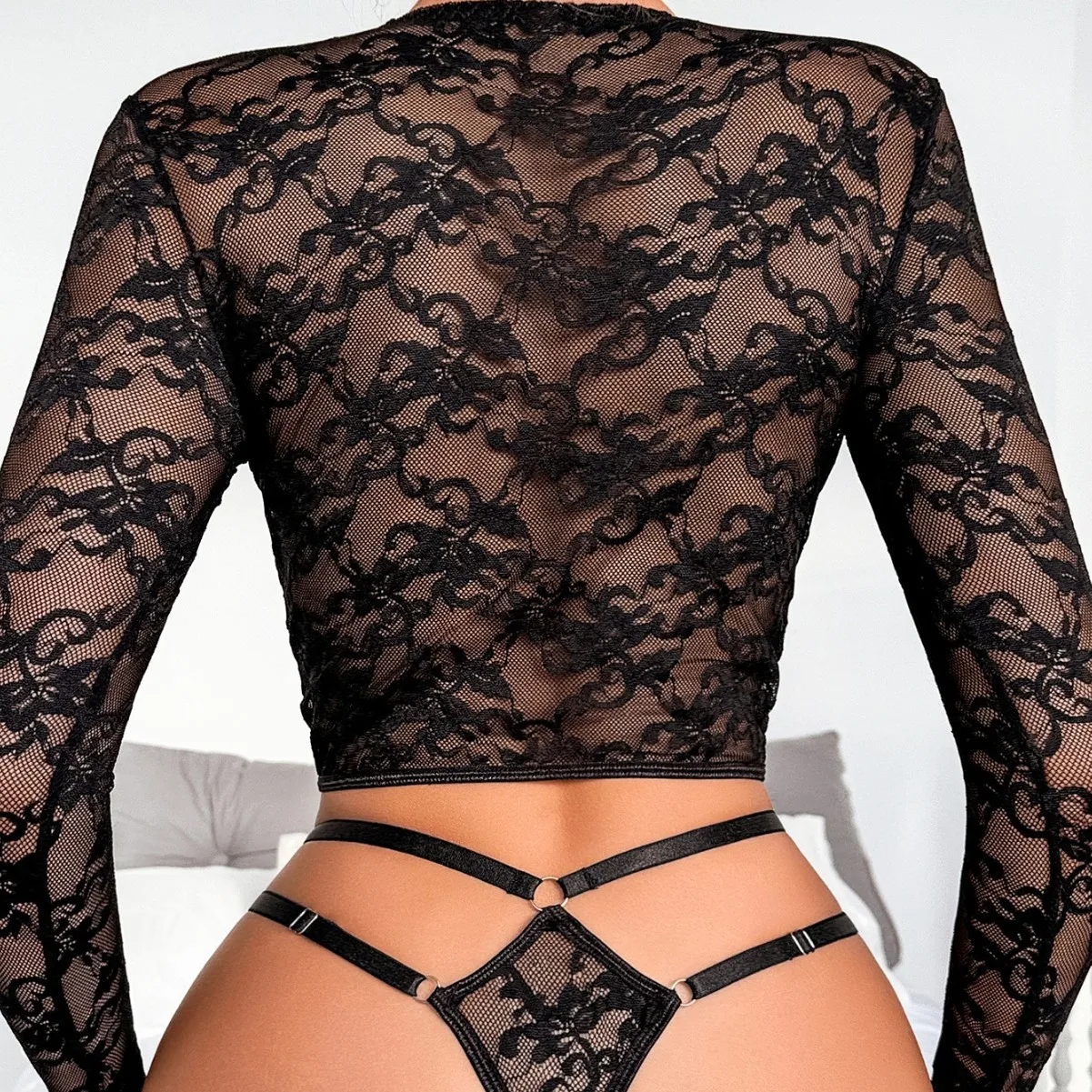 

European and American lace perspective sexy women's sexy lingerie bra set lace splicing sexy thong women Y716