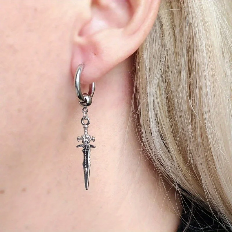 New Punk Cross Sword Titanium Steel Earrings Stainless Steel Earrings Street Hip Hop Earrings Men's Festival Party Accessories