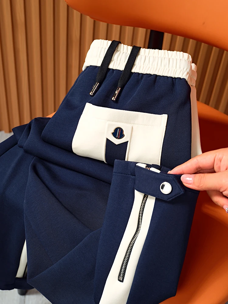 

Cool Men's Elastic Waist Zipper Pants Straight Leg Casual Trousers Comfortable Stretchy Autumn Winter Faion Youth Sle