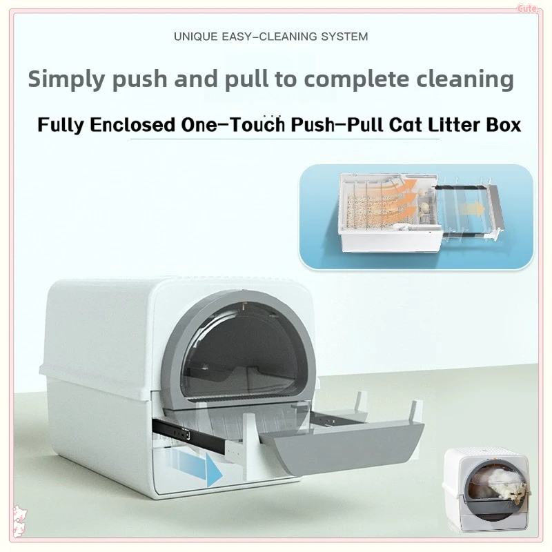 Semi-Automatic Cat Litter Box, One-Touch Cleaning, Enclosed Odor-Free Toilet with Easy Waste Disposal Tray