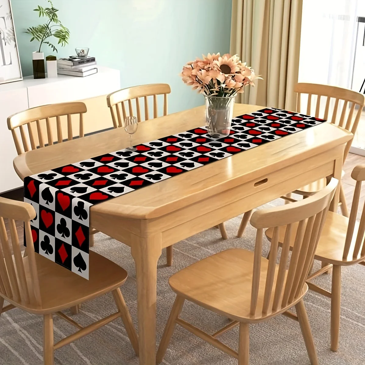 2D‑Printed Las Vegas Poker Table Runner, Decor for Dining Table, Coffee‑Table, Gatherings, Indoor‑Outdoor Parties