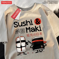 Theduc Sushi And Sushi Printing Men Women Tshirt Cotton T-Shirts Loose T Shirt Crewneck Loose Tops Fashion Clothes Unisex