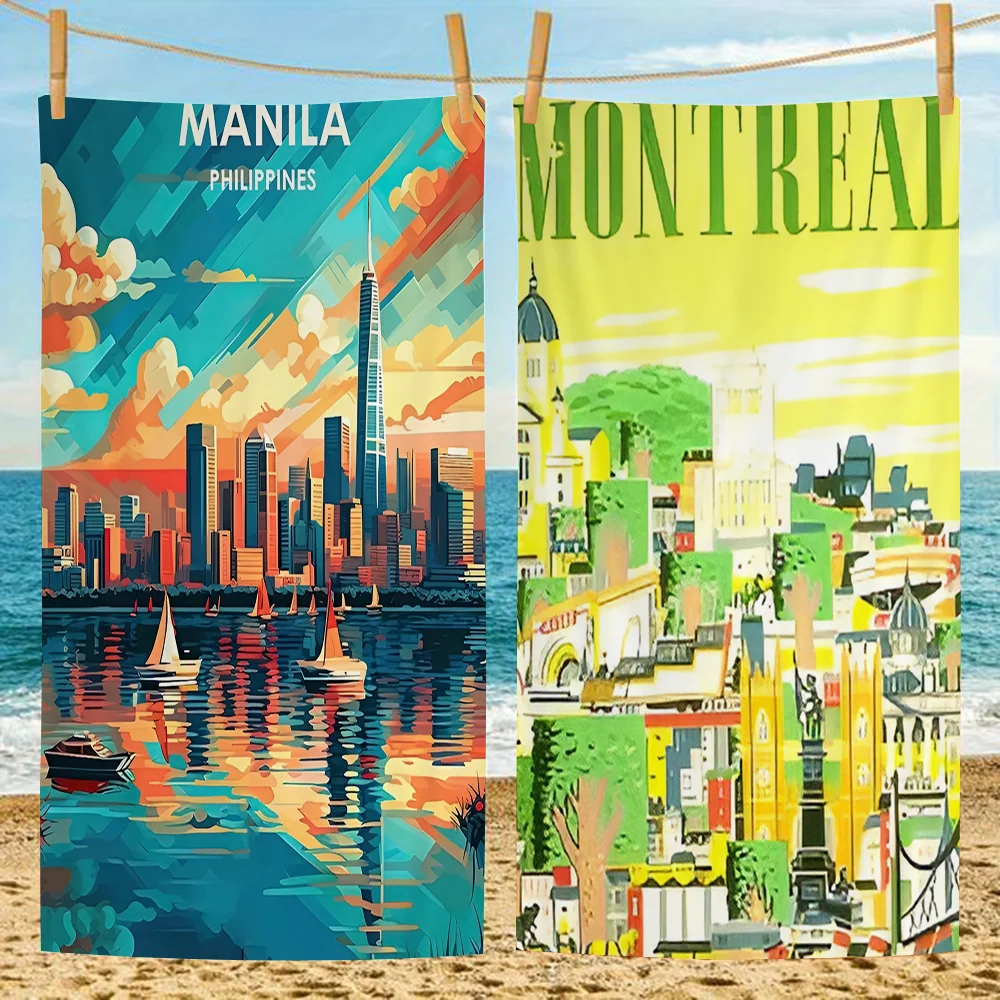 World Travel City Microfiber Beach Towel Absorbent Quick Dry Soft Yoga Swimming Resort Mountain Climbing Towel