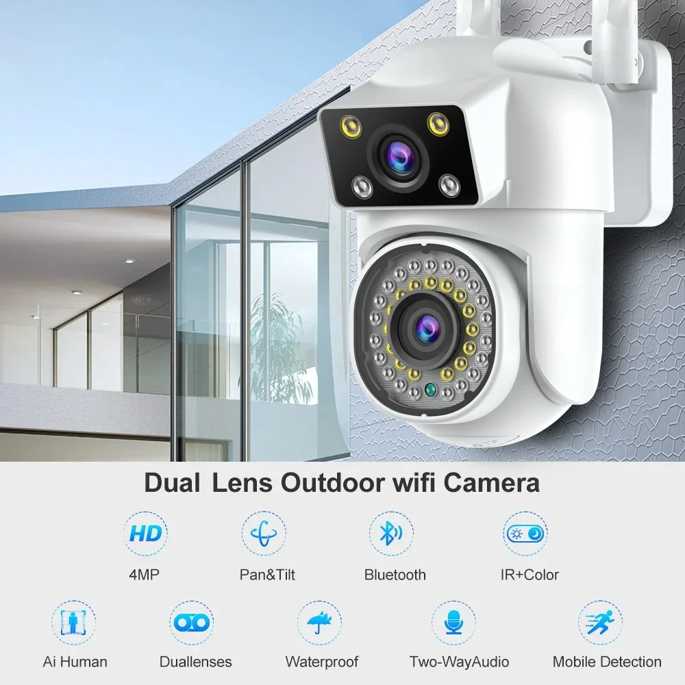 6MP PTZ Wifi Camera Dual Lens Outdoor Surveillance Camera Ai Human Detect Auto Tracking IP66 Waterproof Security Wireless Cam