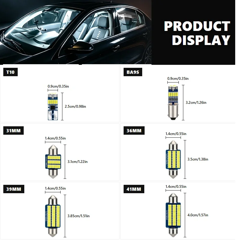 Festoon Car LED Interior Reading Light 6000K White W5W T10 31mm 36mm 39mm 41mm Auto Room Ceiling Dome Lamp Glove Box Light DC12V