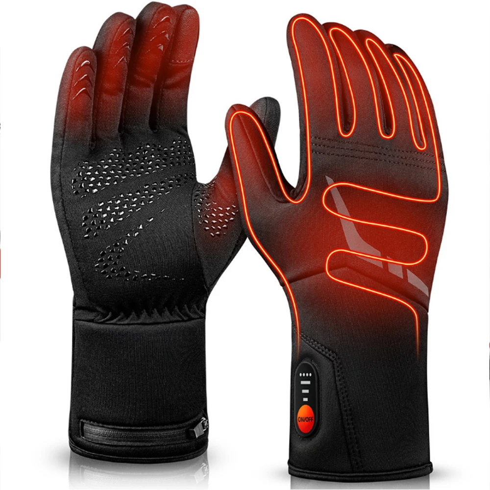 7.4V Rechargeable Heated Gloves, 3 Heat Levels Waterproof Touchscreen Electric Winter Thermal Skiing Motorcycle Gloves