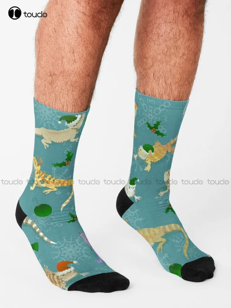 Bearded Dragon Christmas Holiday Socks Sock Boots Street Skateboard Socks Personalized Custom Unisex Adult Teen Youth Socks Art