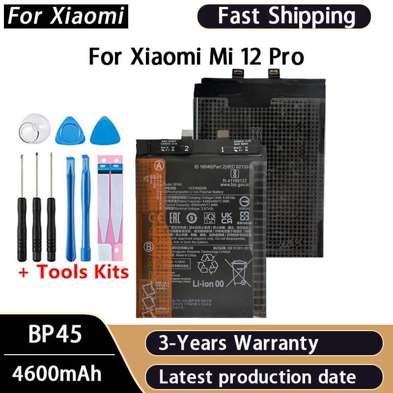 100% NEW BP45 4600mAh Battery For Xiaomi Mi 12 Pro Phone Replacement Batteries Bateria Batterij+Tools Fast Shipping
