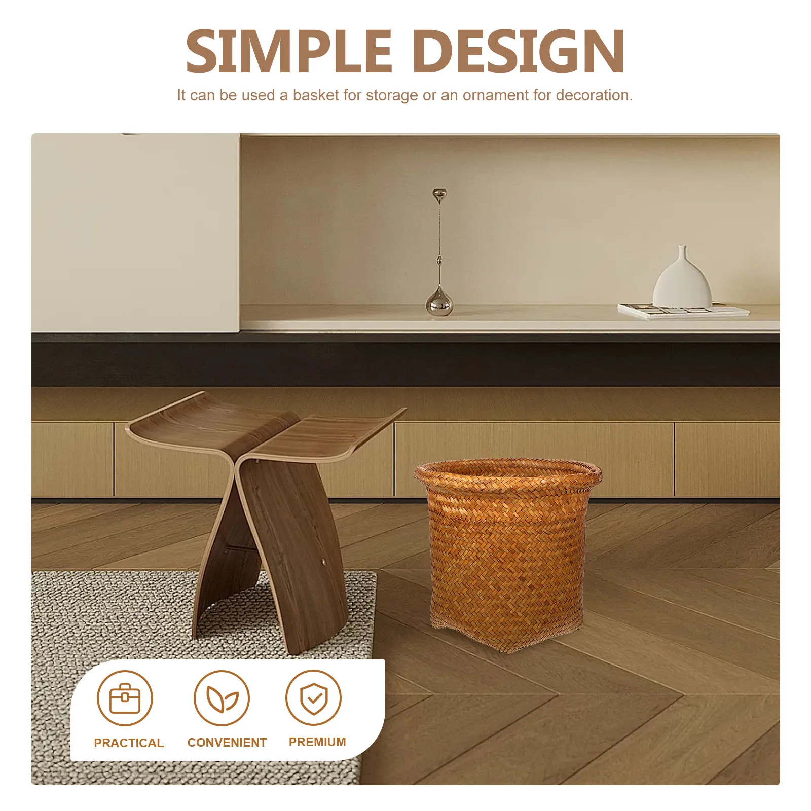 

Woven Trash Can Rattan Storage Basket Multipurpose Household Container Decorative Laundry Basket Bedroom Living Room Balcony